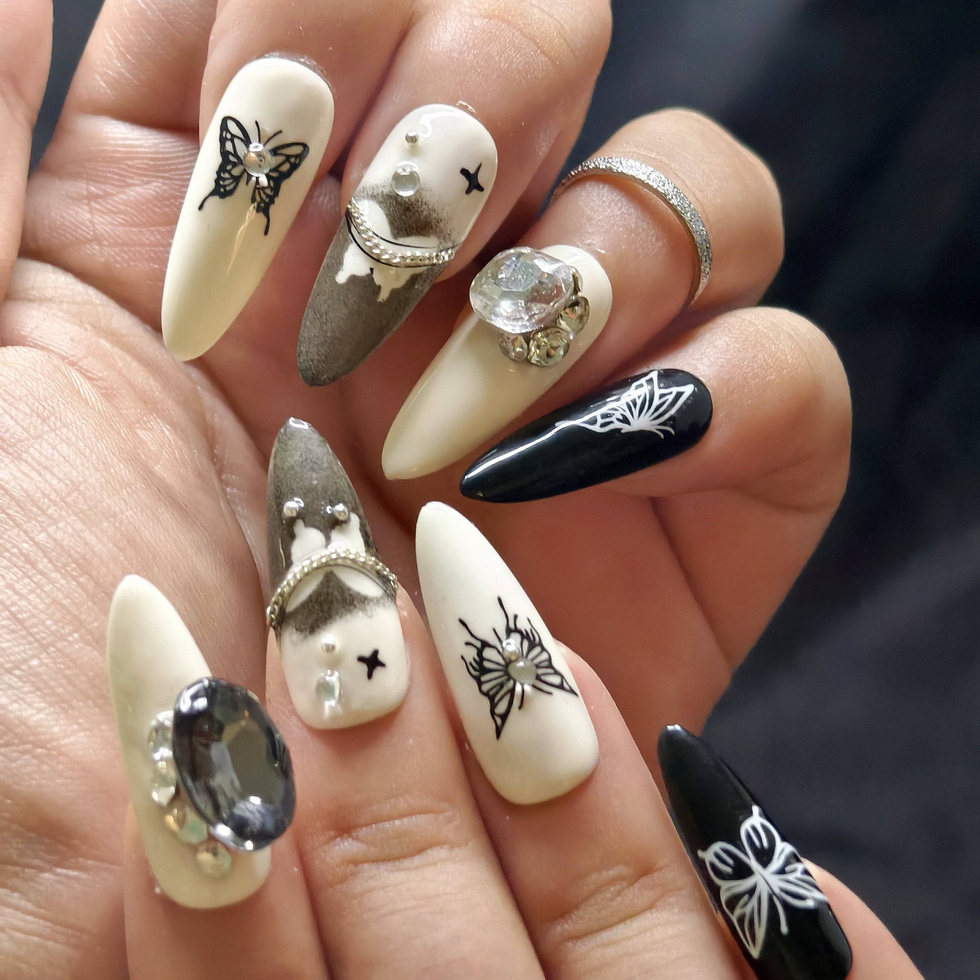 Butterfly Motif Nails That Dance in Shadow