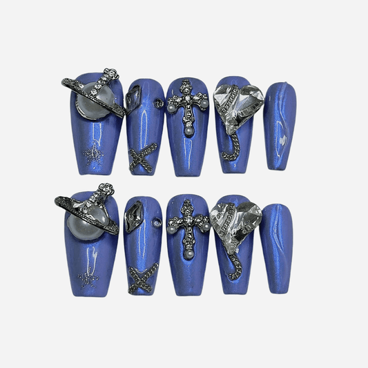 Handmade Royal Blue - Luxurious Rhinestone Nail Art Set - Luwanery