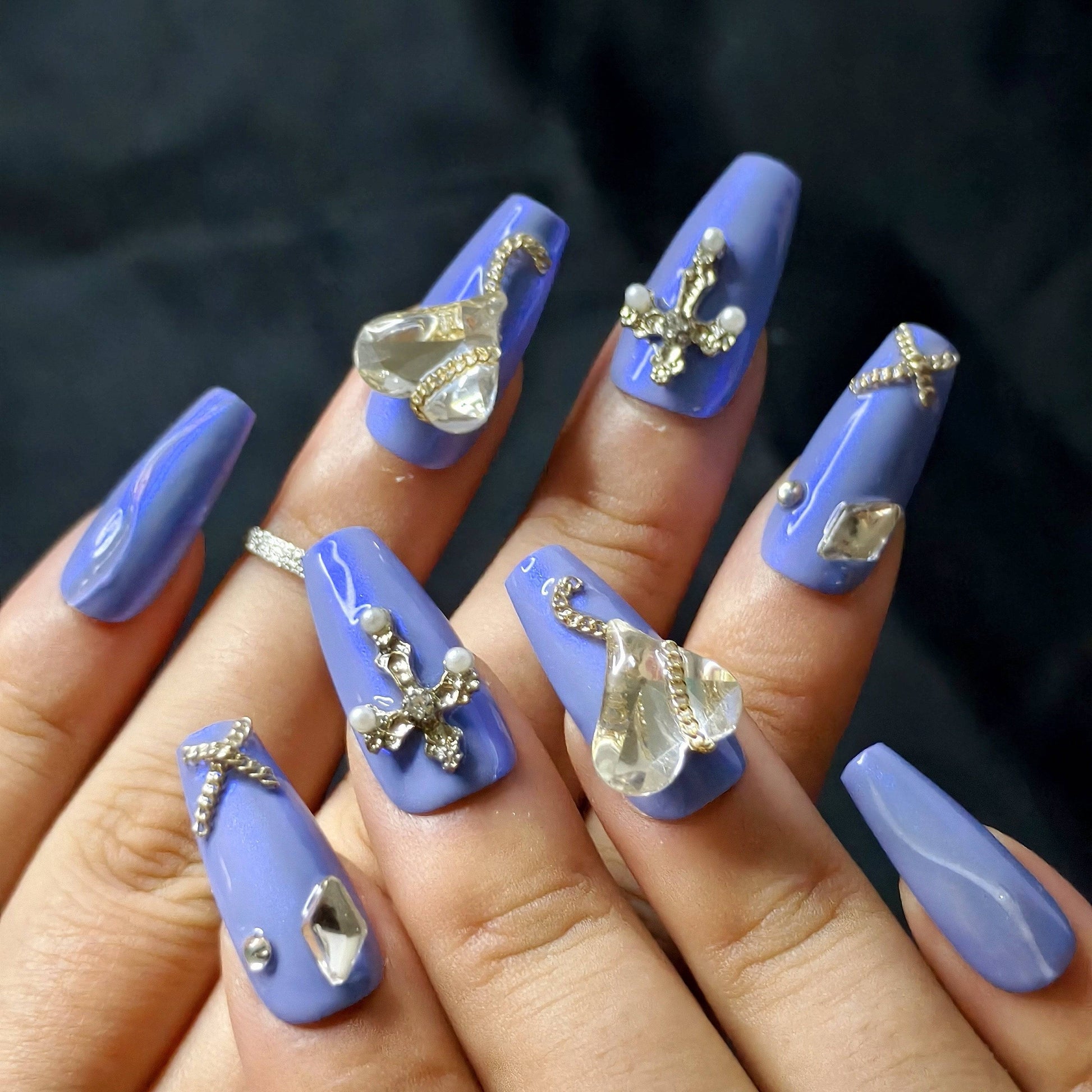Handmade Royal Blue - Luxurious Rhinestone Nail Art Set - Luwanery