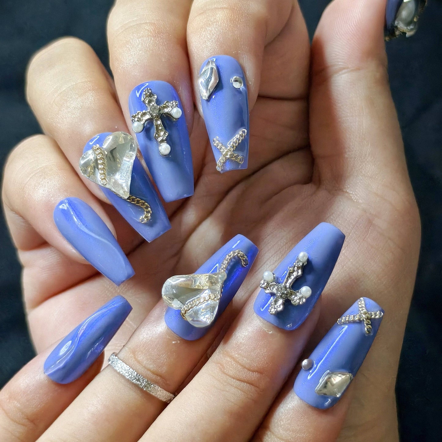 Handmade Royal Blue - Luxurious Rhinestone Nail Art Set - Luwanery